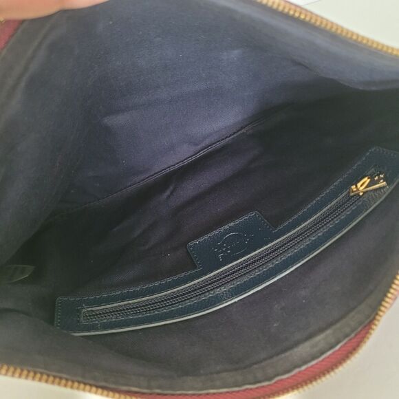 C Wonder Purple Red Stripe Clutch Zip Pouch Faux Leather Vegan Large Bag - Picture 3 of 9